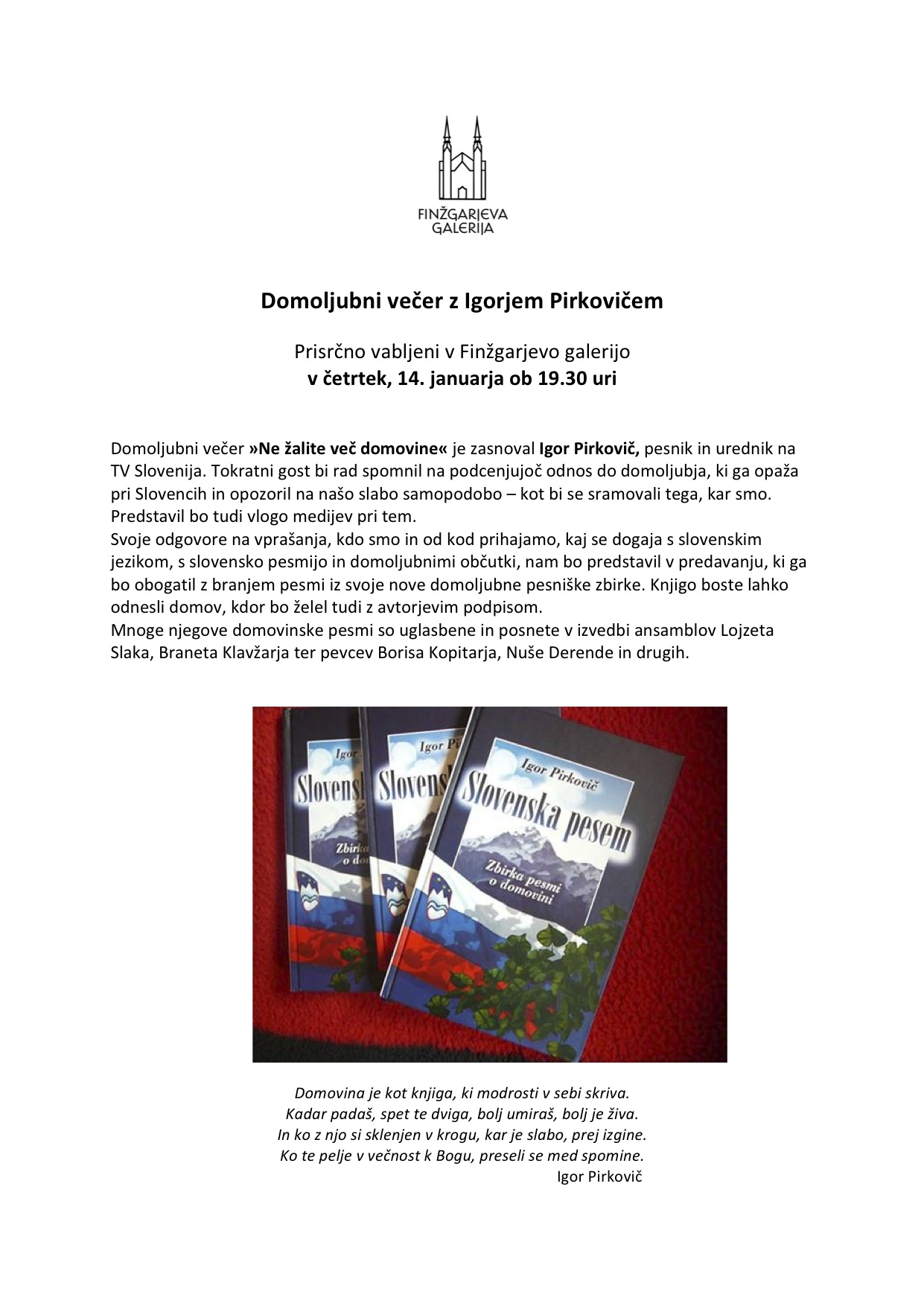 Finžgarjeva galerija: Domoljubni večer - Igor Pirkovič