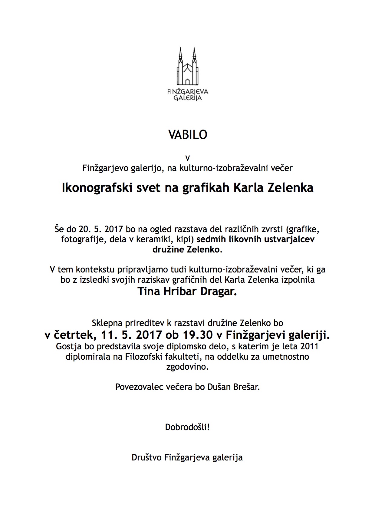 17 TRNOVO FINŽGARJEVA GALERIJA VABILO K ZELENKO Ikonografski svet na grafikah